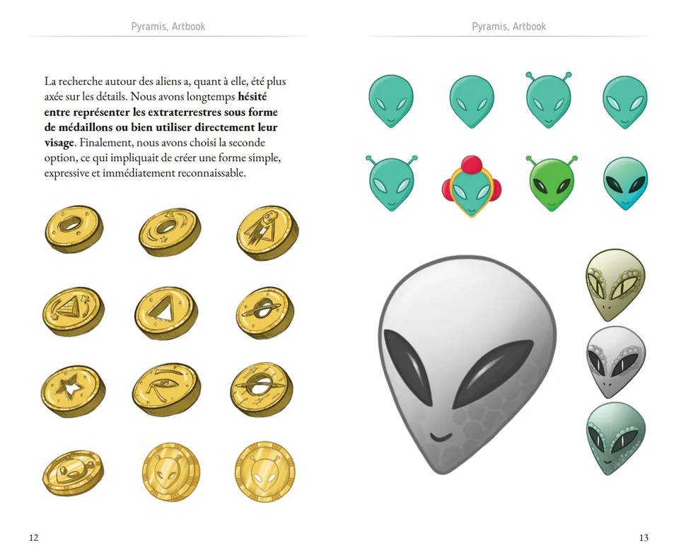 Studies of alien medallions and faces