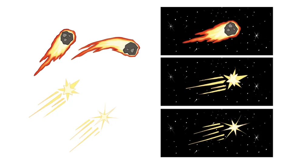 Shooting star studies and card artwork