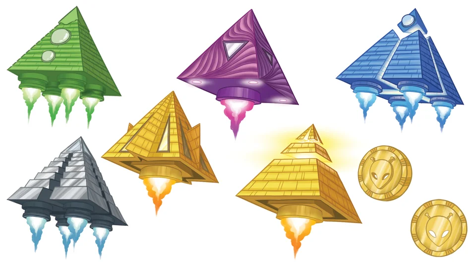 Space pyramid and coin illustrations